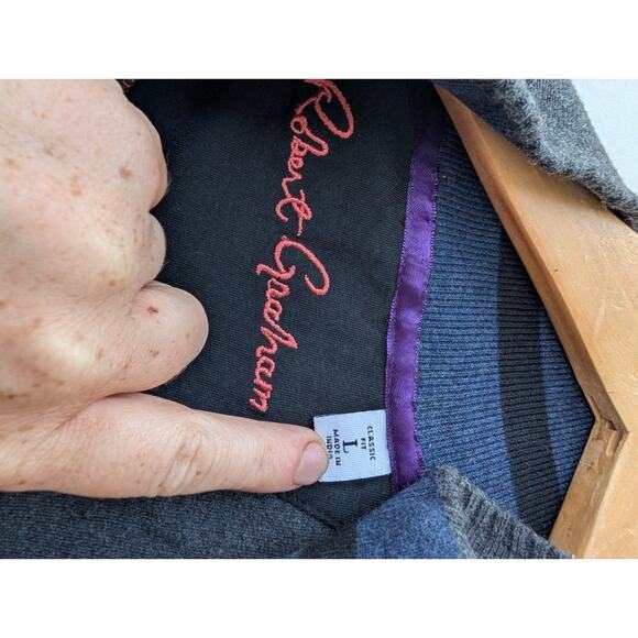 Robert Graham Mens Skull Rose Logo Half Zip Pullover Sweater Sz Large Charcoal - Picture 5 of 6